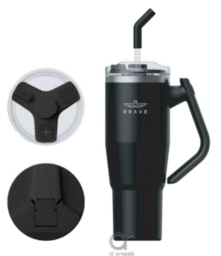 Brave Temp Guard Vacuum Insulated Travel Mug – 180° Rotating Handle, 24H Cold & 12H Hot Retention, Leak-Proof Lids, 1200ml - Black