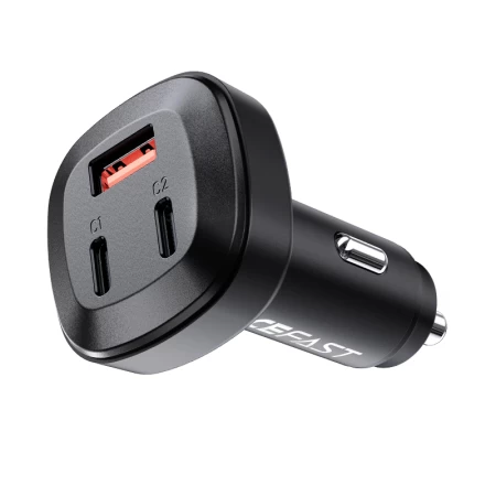 B3 66W(USB-C+USB-C+USB-A) three-port metal car charger black