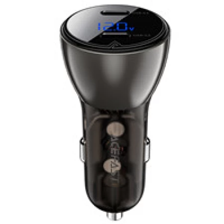 B10 metal car charger 60W (USB-C + USB-C) with digital display black