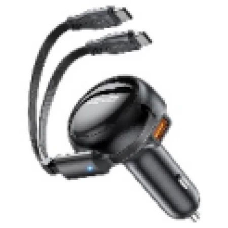 B13 53W 2-in-1 (2*USB-C) car charger with retractable cable,black black