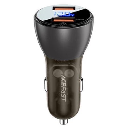 B7 metal car charger 45W (USB-A + USB-A) with digital display transparent black