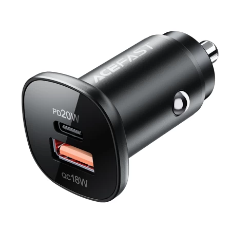 B1 mini 38W(USB-C+USB-A) dual-port metal car charger black