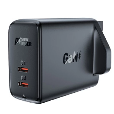 A32 PD50W GaN (USB-C+USB-C) dual port charger (UK) black