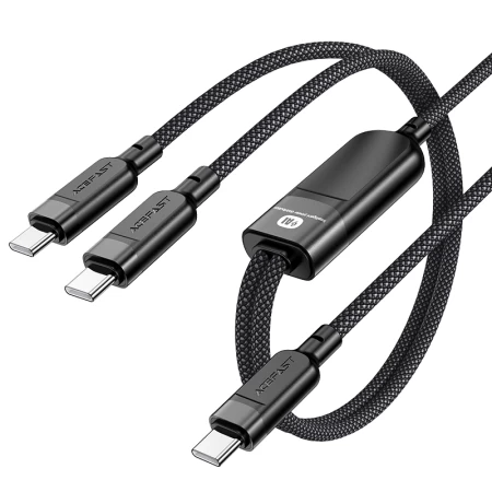 C5-11 USB-C 2-in-1 100W intelligent balance aluminum alloy connectors charging data cable black