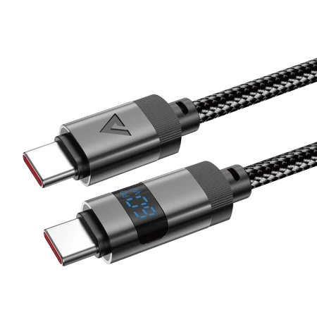 C15-03 USB-C to USB-C zinc alloy digital display braided charging data cable black