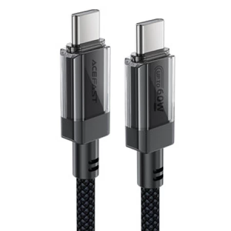 C12-03 USB-C to USB-C transparent shell stainless steel charging data cable black