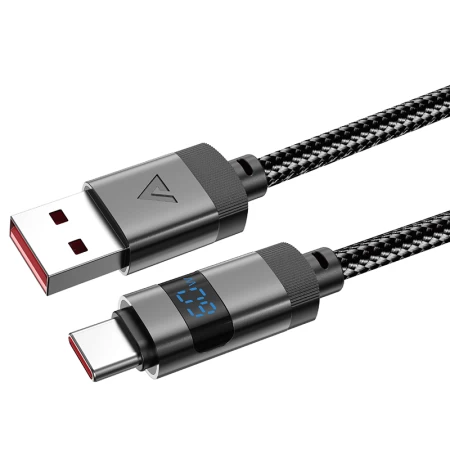 C15-04 USB-A to USB-C zinc alloy digital display braided charging data cable black
