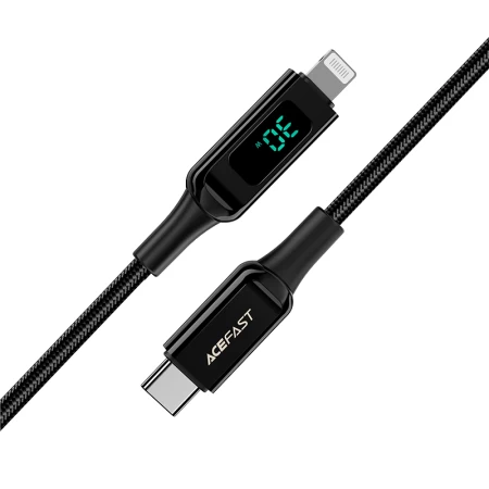 C6-01 USB-C to Lightning zinc alloy digital display braided charging data cable black