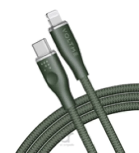 Voltme Powerlink Rugg Double Nylon Cable Type C to Lightning 3A / 1.2M Zinc-Alloy Connector Green