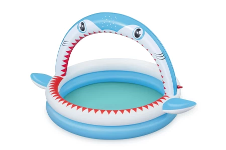 حوض سباحة Sharktastic Sprinkler للعب مقاس 64 بوصة × 50 بوصة × 36 بوصة/1.63 متر × 1.27 متر × 92 سم (حوض سباحة واحد، رقعة إصلاح). مناسب للأطفال من سن 2+