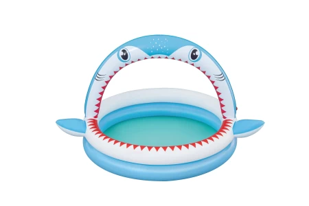 حوض سباحة Sharktastic Sprinkler للعب مقاس 64 بوصة × 50 بوصة × 36 بوصة/1.63 متر × 1.27 متر × 92 سم (حوض سباحة واحد، رقعة إصلاح). مناسب للأطفال من سن 2+