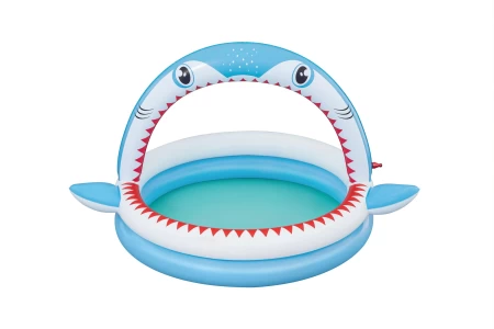 حوض سباحة Sharktastic Sprinkler للعب مقاس 64 بوصة × 50 بوصة × 36 بوصة/1.63 متر × 1.27 متر × 92 سم (حوض سباحة واحد، رقعة إصلاح). مناسب للأطفال من سن 2+