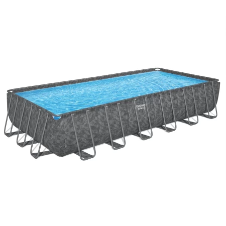 مجموعة حمام سباحة مستطيلة الشكل 24 × 12 × 52 بوصة/7.32 متر × 3.66 متر × 1.32 متر (حمام سباحة، مضخة فلتر الرمل (220-240 فولت)، سلم، غطاء، كرات ترشيح حمام السباحة من بوليسفير.)